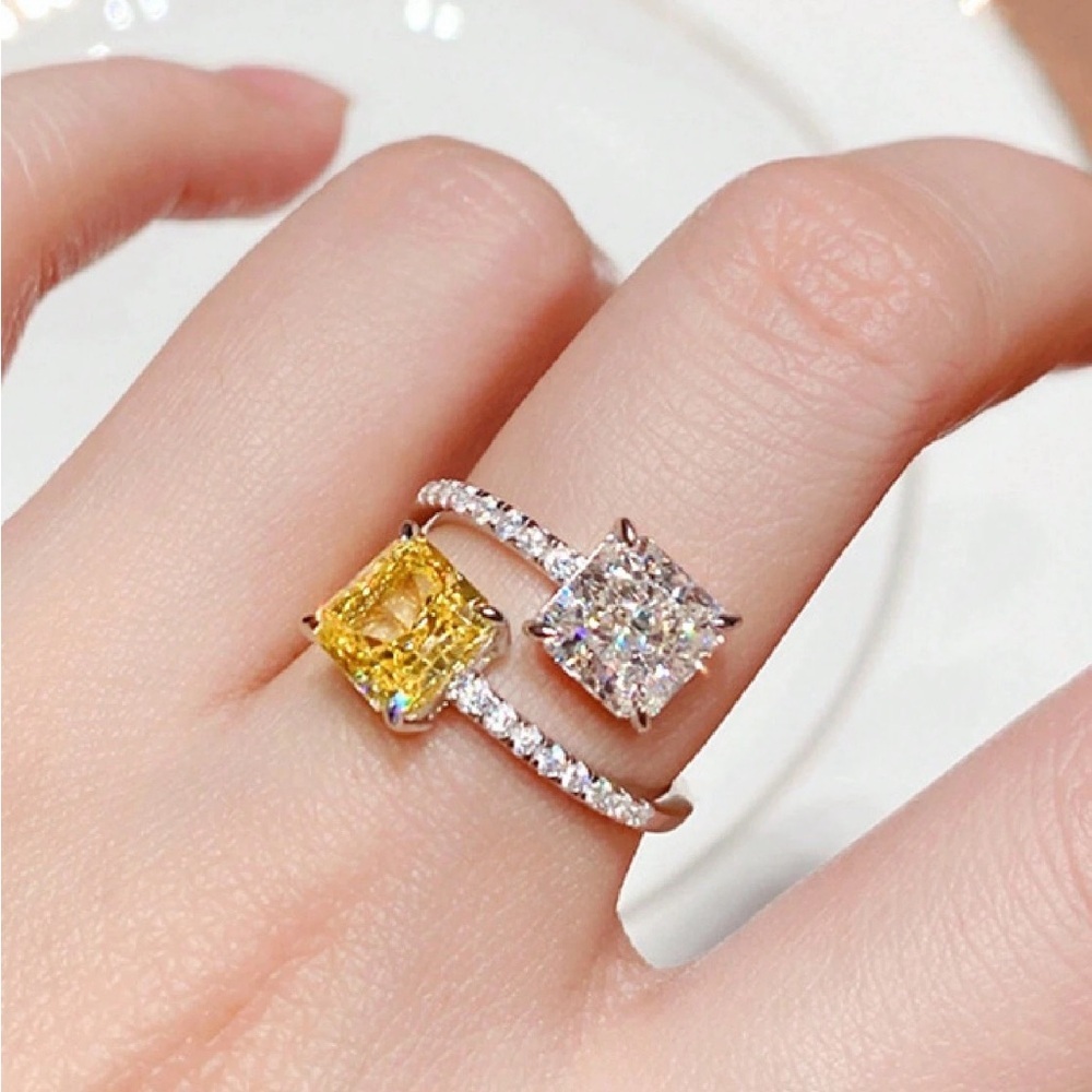 Women's Elegant Yellow and White Diamond Rings
